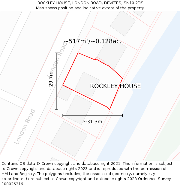 ROCKLEY HOUSE, LONDON ROAD, DEVIZES, SN10 2DS: Plot and title map