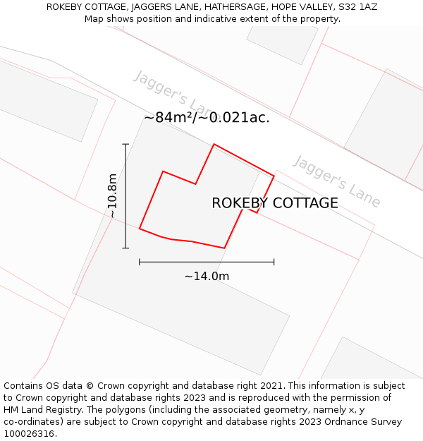 ROKEBY COTTAGE, JAGGERS LANE, HATHERSAGE, HOPE VALLEY, S32 1AZ: Plot and title map