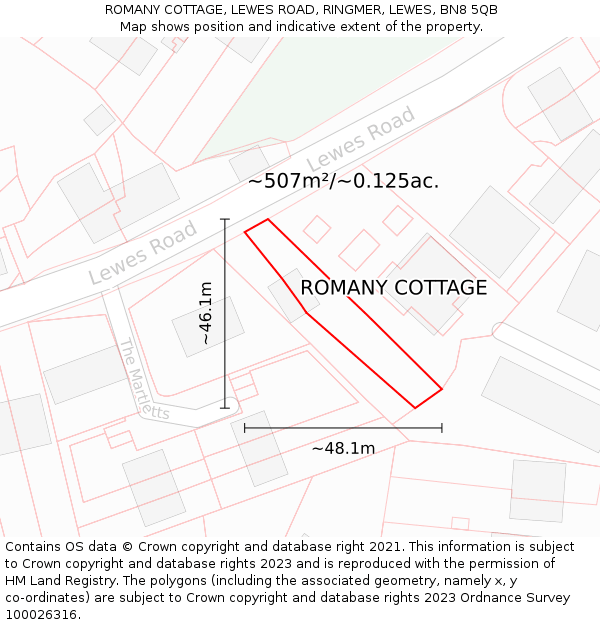 ROMANY COTTAGE, LEWES ROAD, RINGMER, LEWES, BN8 5QB: Plot and title map