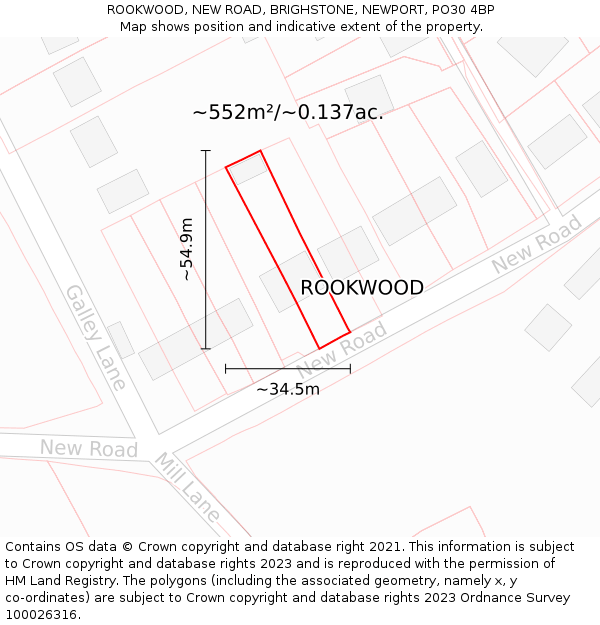 ROOKWOOD, NEW ROAD, BRIGHSTONE, NEWPORT, PO30 4BP: Plot and title map