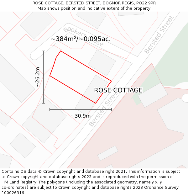 ROSE COTTAGE, BERSTED STREET, BOGNOR REGIS, PO22 9PR: Plot and title map