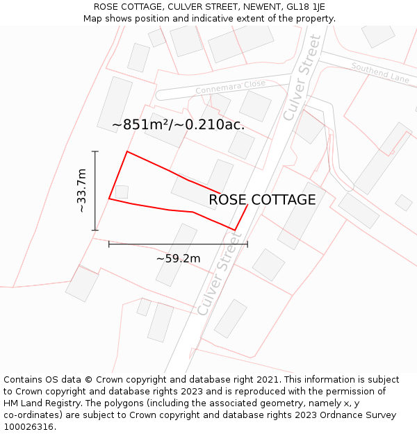 ROSE COTTAGE, CULVER STREET, NEWENT, GL18 1JE: Plot and title map