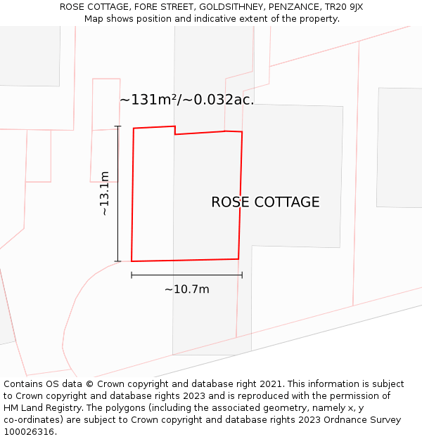 ROSE COTTAGE, FORE STREET, GOLDSITHNEY, PENZANCE, TR20 9JX: Plot and title map