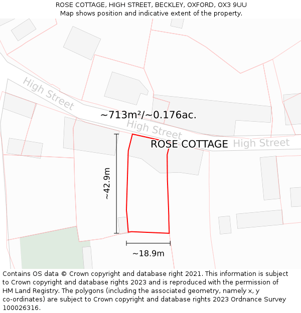 ROSE COTTAGE, HIGH STREET, BECKLEY, OXFORD, OX3 9UU: Plot and title map