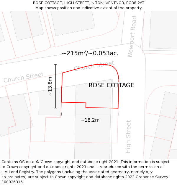 ROSE COTTAGE, HIGH STREET, NITON, VENTNOR, PO38 2AT: Plot and title map