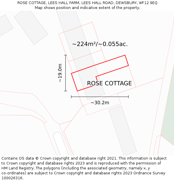 ROSE COTTAGE, LEES HALL FARM, LEES HALL ROAD, DEWSBURY, WF12 9EQ: Plot and title map