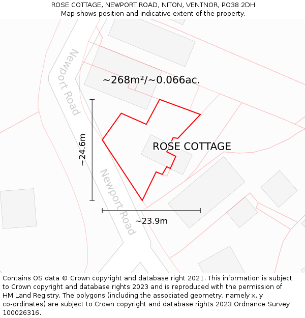 ROSE COTTAGE, NEWPORT ROAD, NITON, VENTNOR, PO38 2DH: Plot and title map