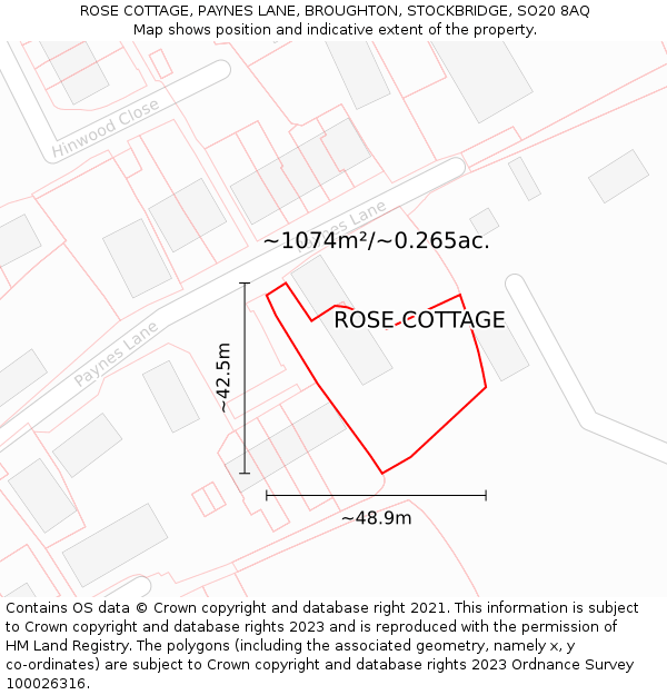 ROSE COTTAGE, PAYNES LANE, BROUGHTON, STOCKBRIDGE, SO20 8AQ: Plot and title map