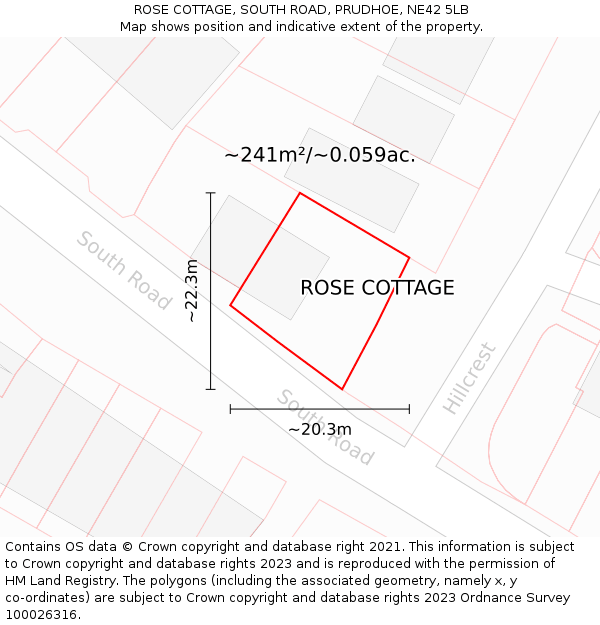 ROSE COTTAGE, SOUTH ROAD, PRUDHOE, NE42 5LB: Plot and title map