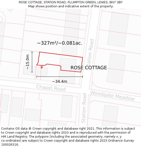 ROSE COTTAGE, STATION ROAD, PLUMPTON GREEN, LEWES, BN7 3BY: Plot and title map