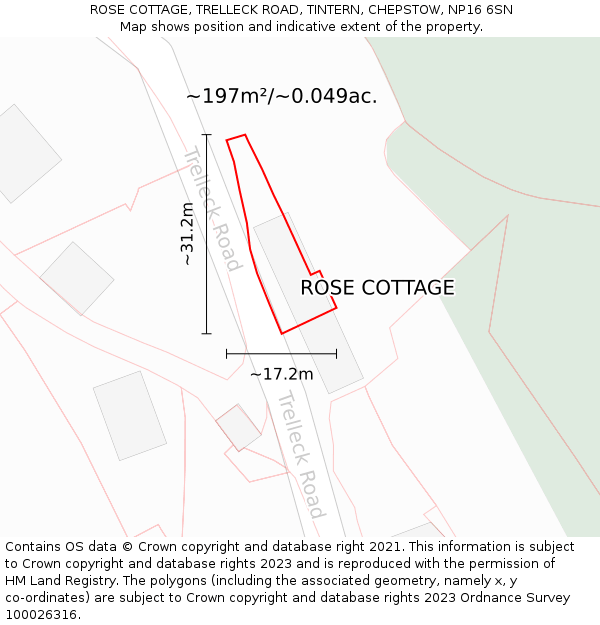 ROSE COTTAGE, TRELLECK ROAD, TINTERN, CHEPSTOW, NP16 6SN: Plot and title map