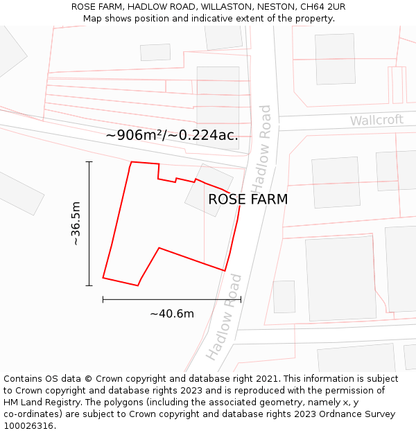 ROSE FARM, HADLOW ROAD, WILLASTON, NESTON, CH64 2UR: Plot and title map