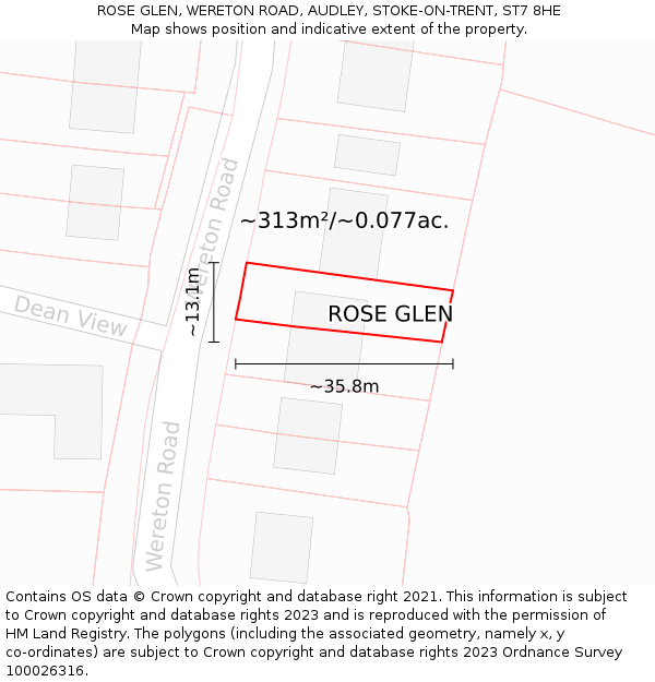 ROSE GLEN, WERETON ROAD, AUDLEY, STOKE-ON-TRENT, ST7 8HE: Plot and title map