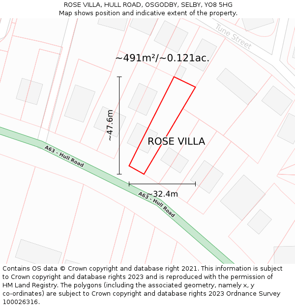 ROSE VILLA, HULL ROAD, OSGODBY, SELBY, YO8 5HG: Plot and title map