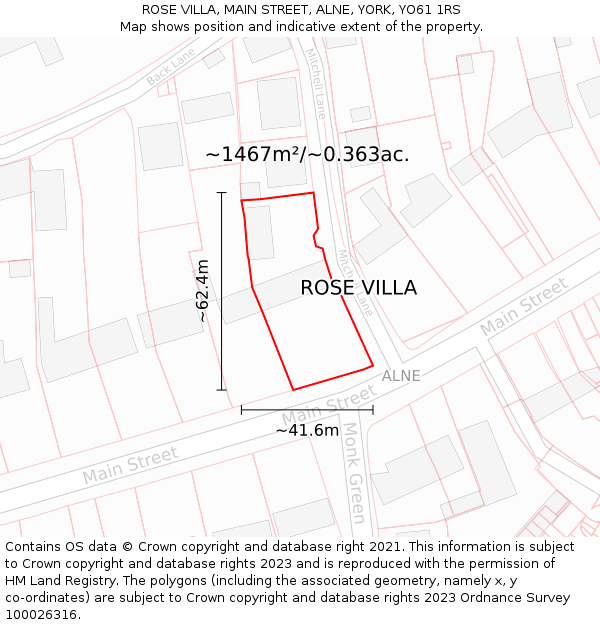 ROSE VILLA, MAIN STREET, ALNE, YORK, YO61 1RS: Plot and title map