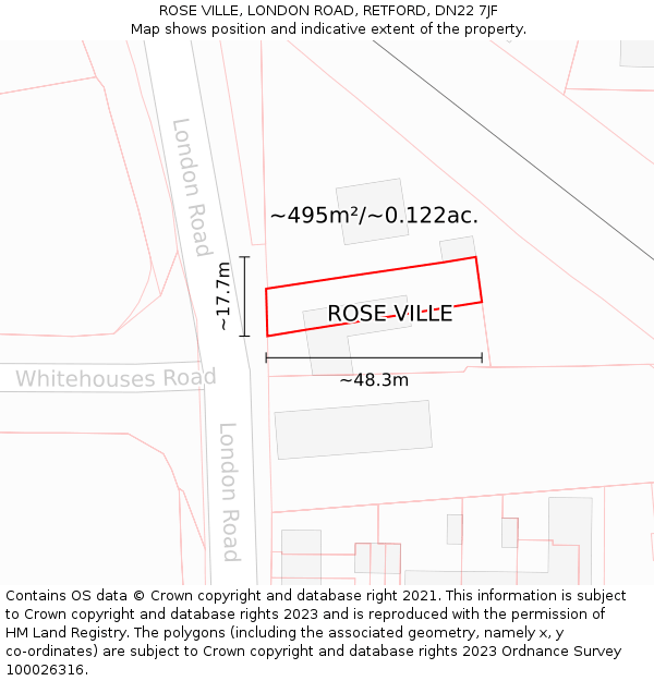 ROSE VILLE, LONDON ROAD, RETFORD, DN22 7JF: Plot and title map