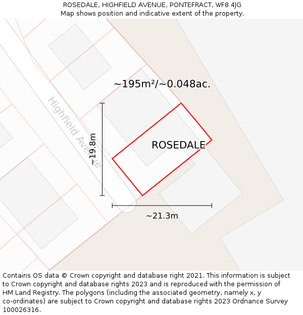 ROSEDALE, HIGHFIELD AVENUE, PONTEFRACT, WF8 4JG: Plot and title map