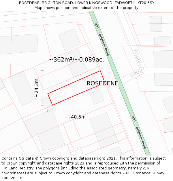 ROSEDENE, BRIGHTON ROAD, LOWER KINGSWOOD, TADWORTH, KT20 6SY: Plot and title map