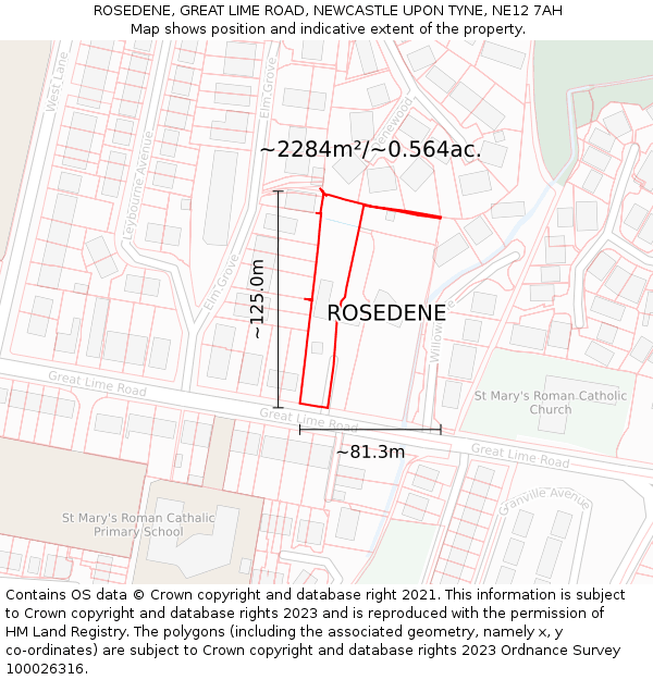 ROSEDENE, GREAT LIME ROAD, NEWCASTLE UPON TYNE, NE12 7AH: Plot and title map