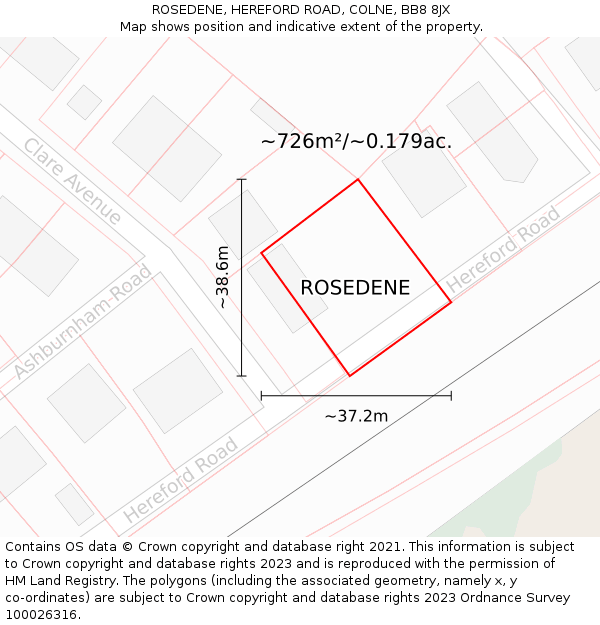 ROSEDENE, HEREFORD ROAD, COLNE, BB8 8JX: Plot and title map