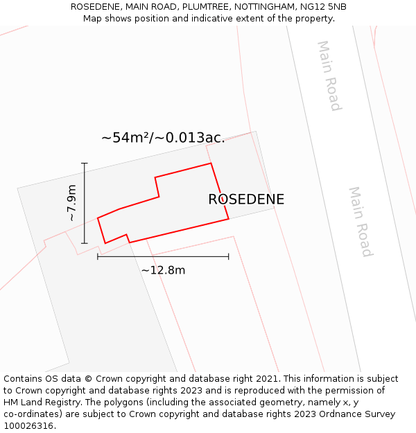 ROSEDENE, MAIN ROAD, PLUMTREE, NOTTINGHAM, NG12 5NB: Plot and title map