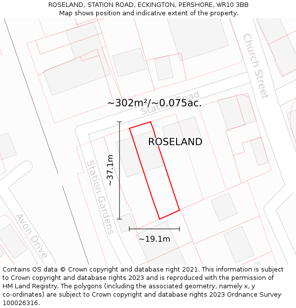 ROSELAND, STATION ROAD, ECKINGTON, PERSHORE, WR10 3BB: Plot and title map