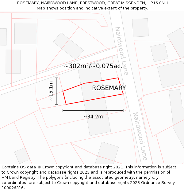 ROSEMARY, NAIRDWOOD LANE, PRESTWOOD, GREAT MISSENDEN, HP16 0NH: Plot and title map