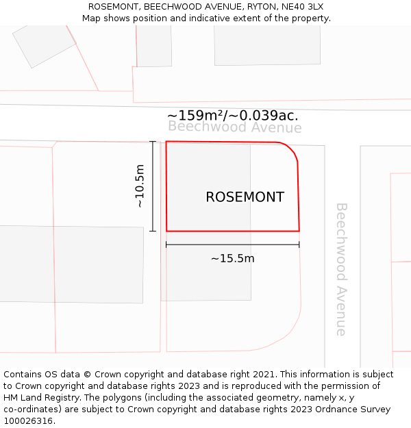 ROSEMONT, BEECHWOOD AVENUE, RYTON, NE40 3LX: Plot and title map