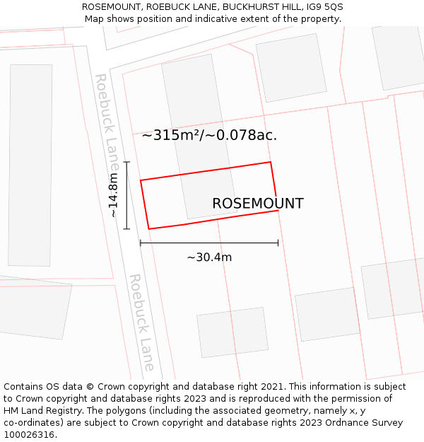 ROSEMOUNT, ROEBUCK LANE, BUCKHURST HILL, IG9 5QS: Plot and title map