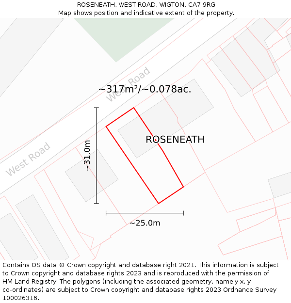 ROSENEATH, WEST ROAD, WIGTON, CA7 9RG: Plot and title map