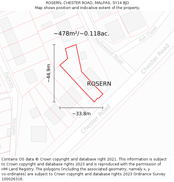 ROSERN, CHESTER ROAD, MALPAS, SY14 8JD: Plot and title map