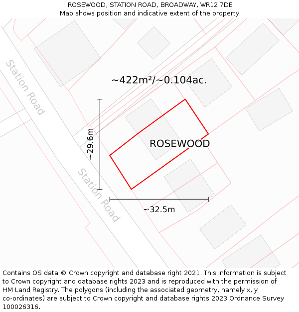 ROSEWOOD, STATION ROAD, BROADWAY, WR12 7DE: Plot and title map