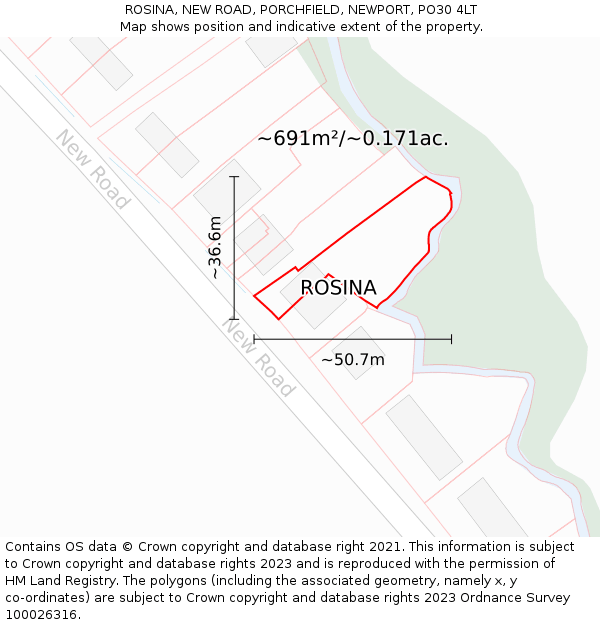 ROSINA, NEW ROAD, PORCHFIELD, NEWPORT, PO30 4LT: Plot and title map