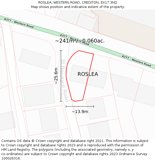 ROSLEA, WESTERN ROAD, CREDITON, EX17 3ND: Plot and title map