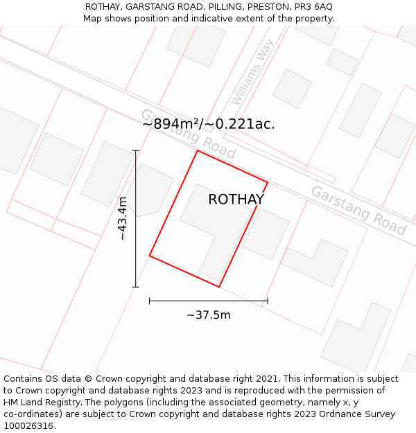 ROTHAY, GARSTANG ROAD, PILLING, PRESTON, PR3 6AQ: Plot and title map