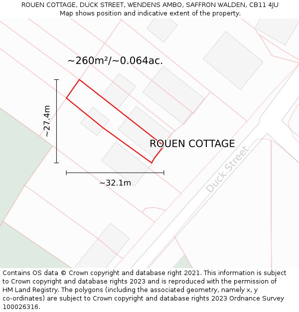 ROUEN COTTAGE, DUCK STREET, WENDENS AMBO, SAFFRON WALDEN, CB11 4JU: Plot and title map