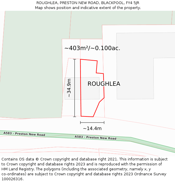 ROUGHLEA, PRESTON NEW ROAD, BLACKPOOL, FY4 5JR: Plot and title map