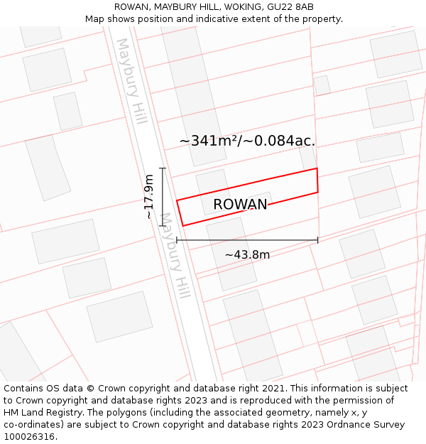 ROWAN, MAYBURY HILL, WOKING, GU22 8AB: Plot and title map