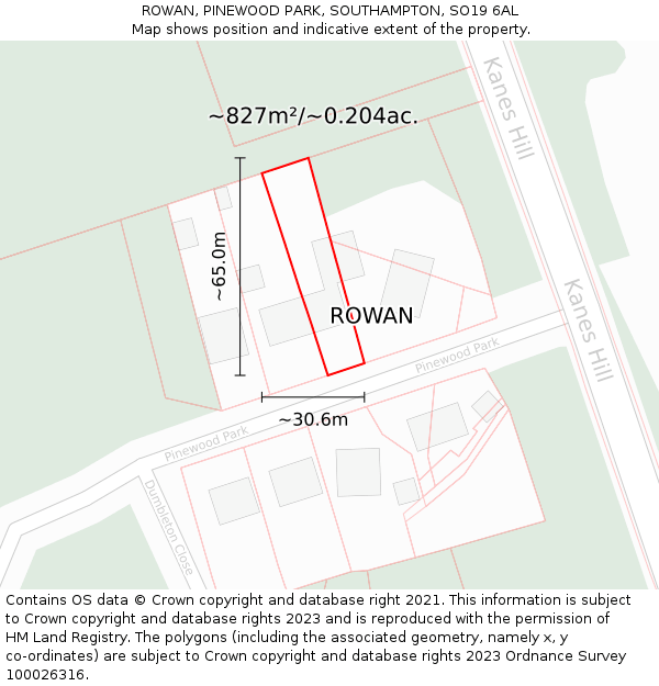 ROWAN, PINEWOOD PARK, SOUTHAMPTON, SO19 6AL: Plot and title map