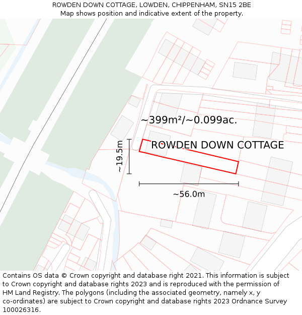 ROWDEN DOWN COTTAGE, LOWDEN, CHIPPENHAM, SN15 2BE: Plot and title map