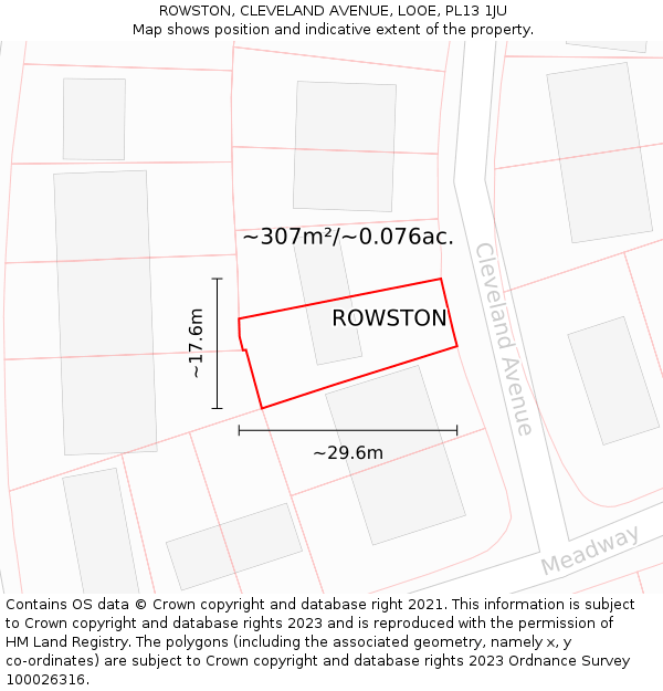 ROWSTON, CLEVELAND AVENUE, LOOE, PL13 1JU: Plot and title map