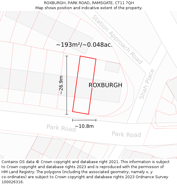 ROXBURGH, PARK ROAD, RAMSGATE, CT11 7QH: Plot and title map