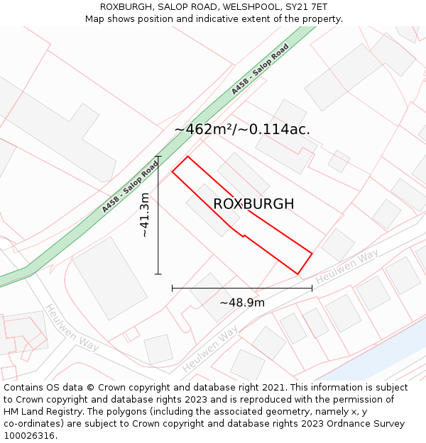 ROXBURGH, SALOP ROAD, WELSHPOOL, SY21 7ET: Plot and title map