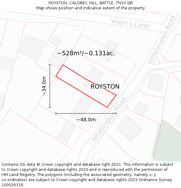 ROYSTON, CALDBEC HILL, BATTLE, TN33 0JR: Plot and title map