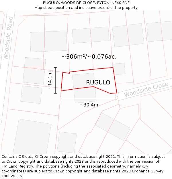 RUGULO, WOODSIDE CLOSE, RYTON, NE40 3NF: Plot and title map