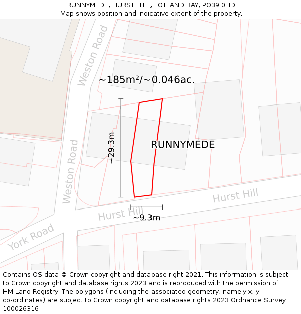 RUNNYMEDE, HURST HILL, TOTLAND BAY, PO39 0HD: Plot and title map