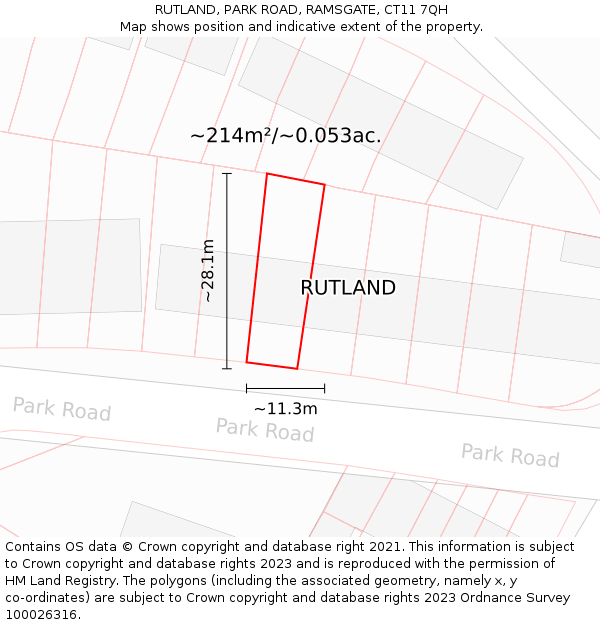 RUTLAND, PARK ROAD, RAMSGATE, CT11 7QH: Plot and title map