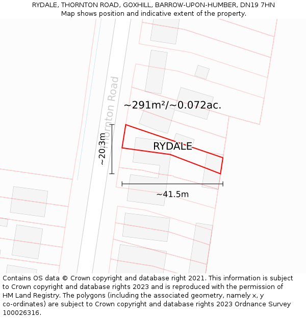 RYDALE, THORNTON ROAD, GOXHILL, BARROW-UPON-HUMBER, DN19 7HN: Plot and title map