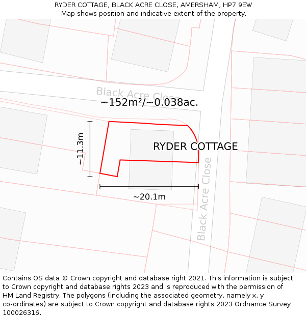 RYDER COTTAGE, BLACK ACRE CLOSE, AMERSHAM, HP7 9EW: Plot and title map