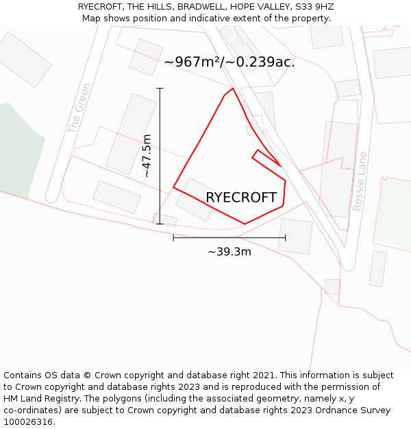 RYECROFT, THE HILLS, BRADWELL, HOPE VALLEY, S33 9HZ: Plot and title map